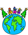 world with children and christmas trees
