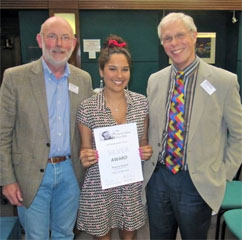 Rhianne Boland with, left, Tim Blackmore, chairman of the Charles Parker Archive Trust, and Simon Elmes, creative director of BBC Radio Features and Documentaries